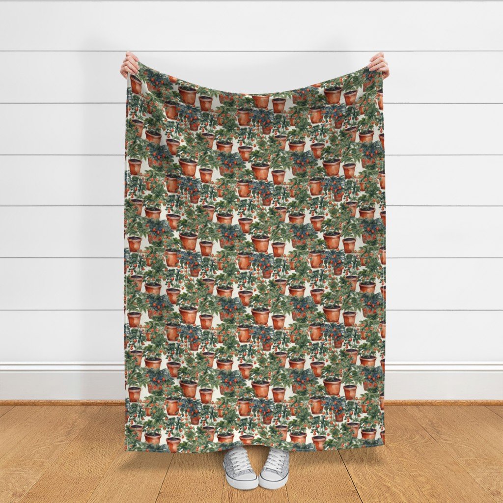 Potted Tomato Plants Watercolor Fabric house plants fabric