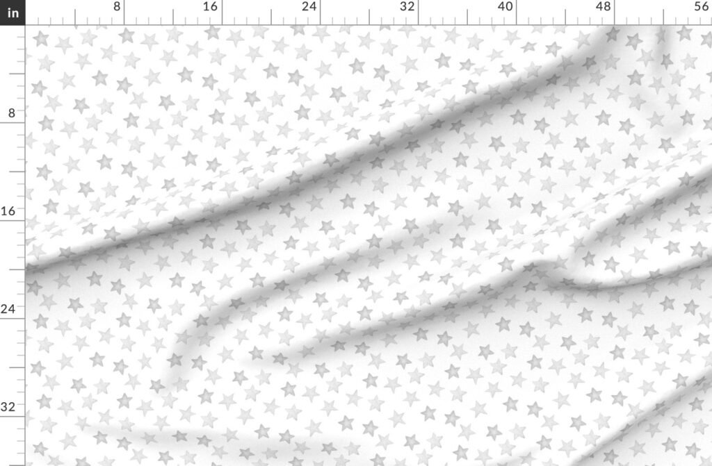 Silver Grey Faded Christmas Stars on White Fabric design