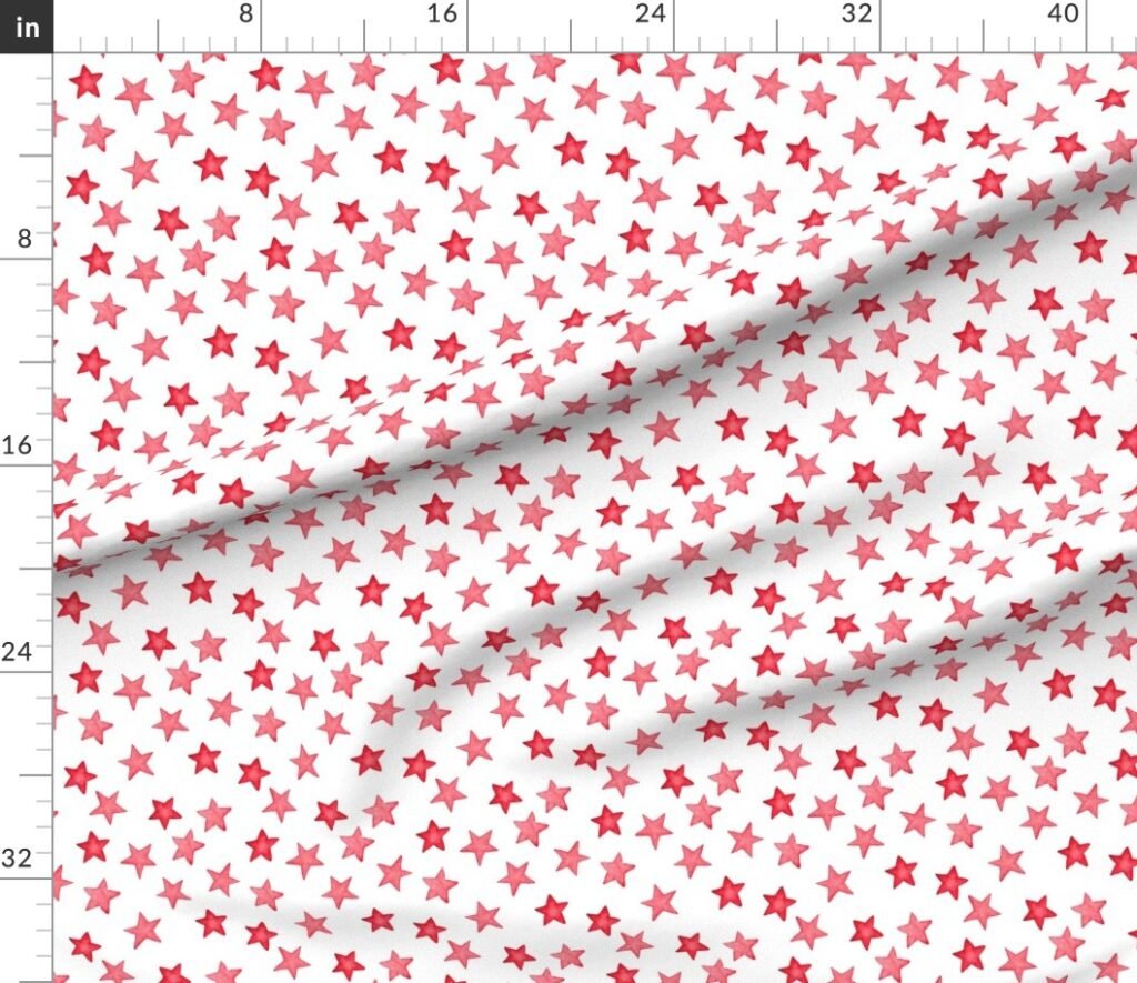 Faded Red Christmas Stars on White Fabric design