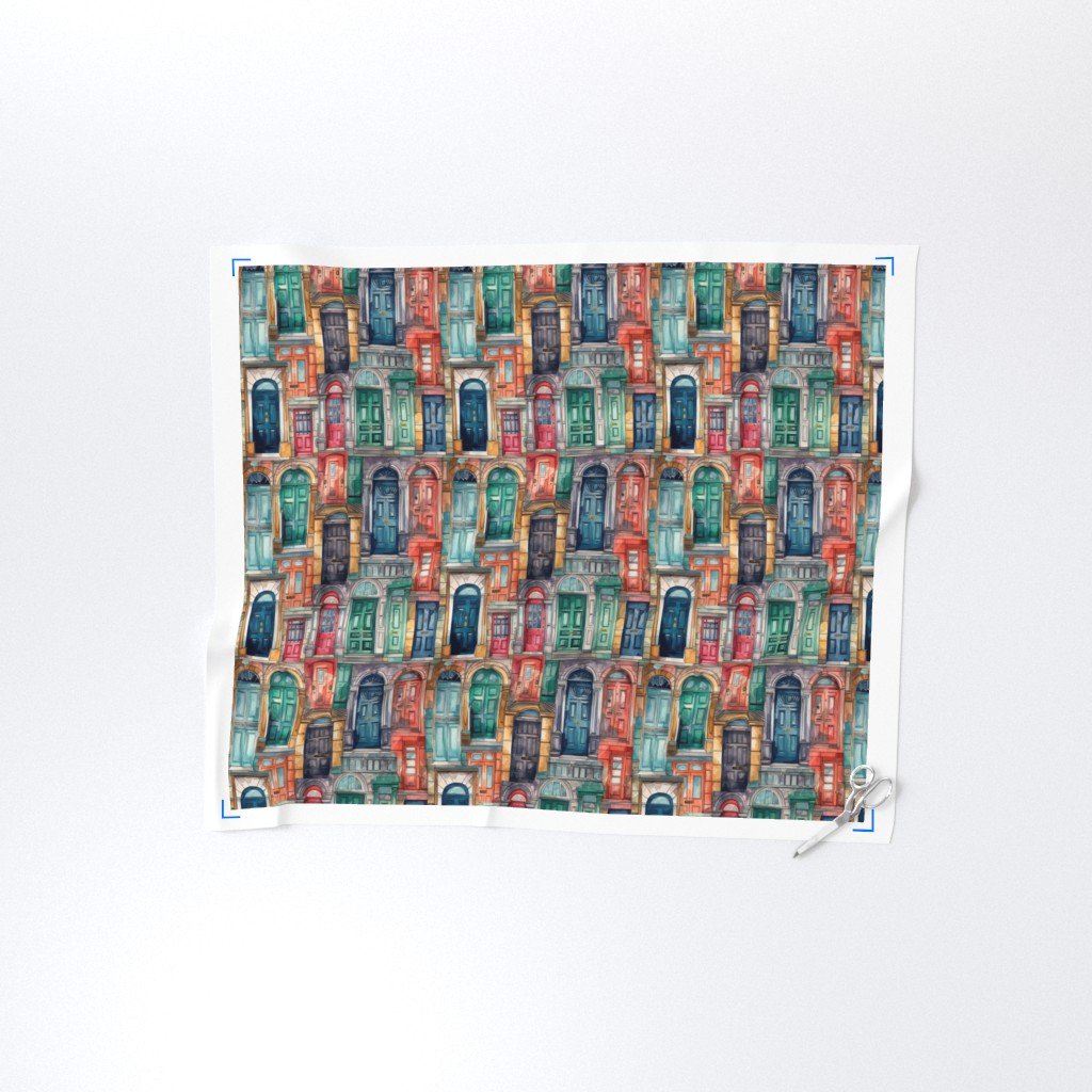 Architectural Doors in Multicolor Watercolors Fabric door lintels fabric