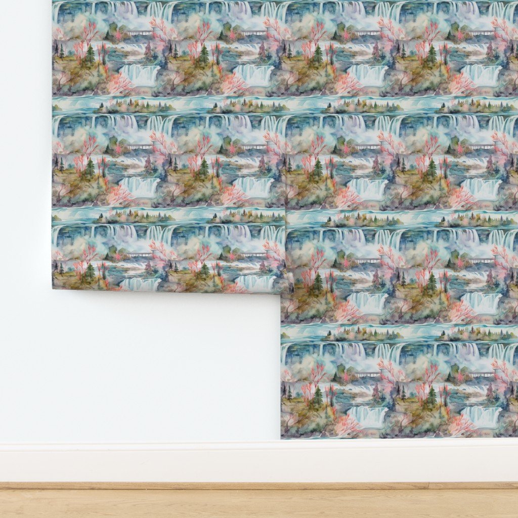 Majestic Niagra Falls Waterfall Border of Two North American Wallpaper design
