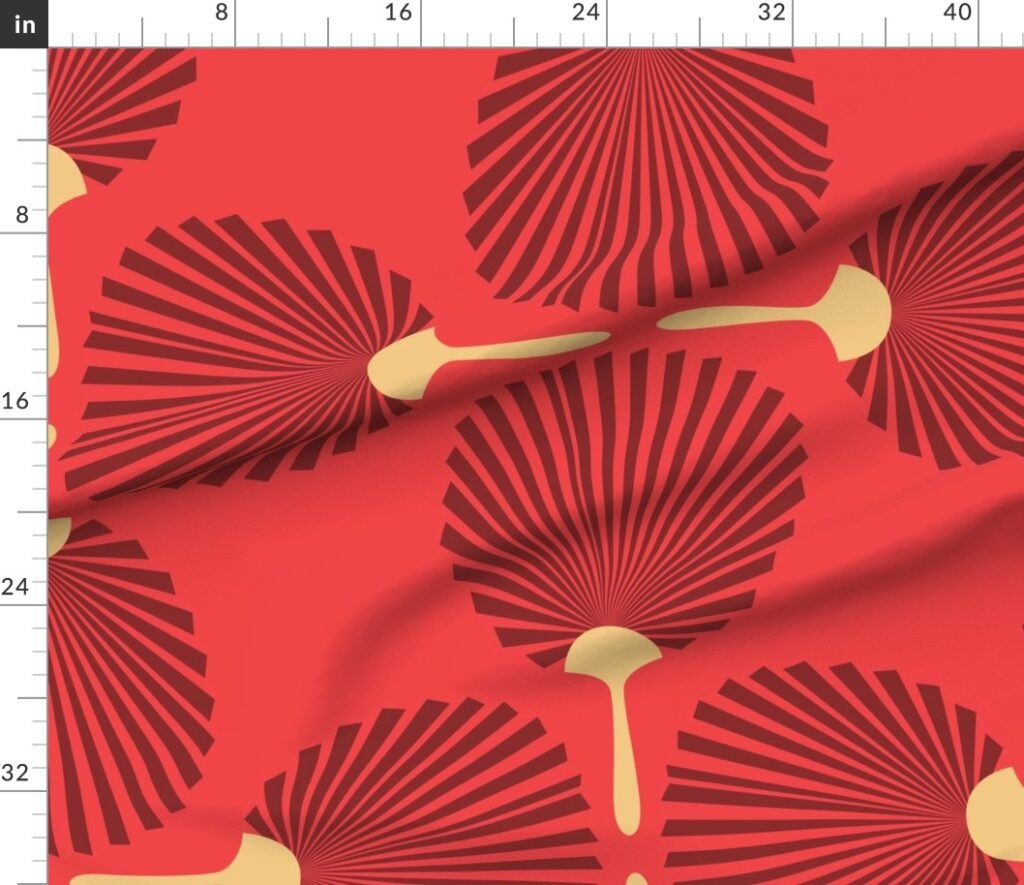Jumbo Chinese Red Paddle Hand Fan on Lantern Red Fabric design