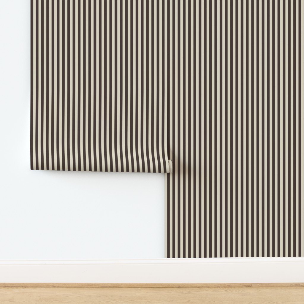 Half Inch Pencil Stripes Cream and Chocolate Wallpaper design