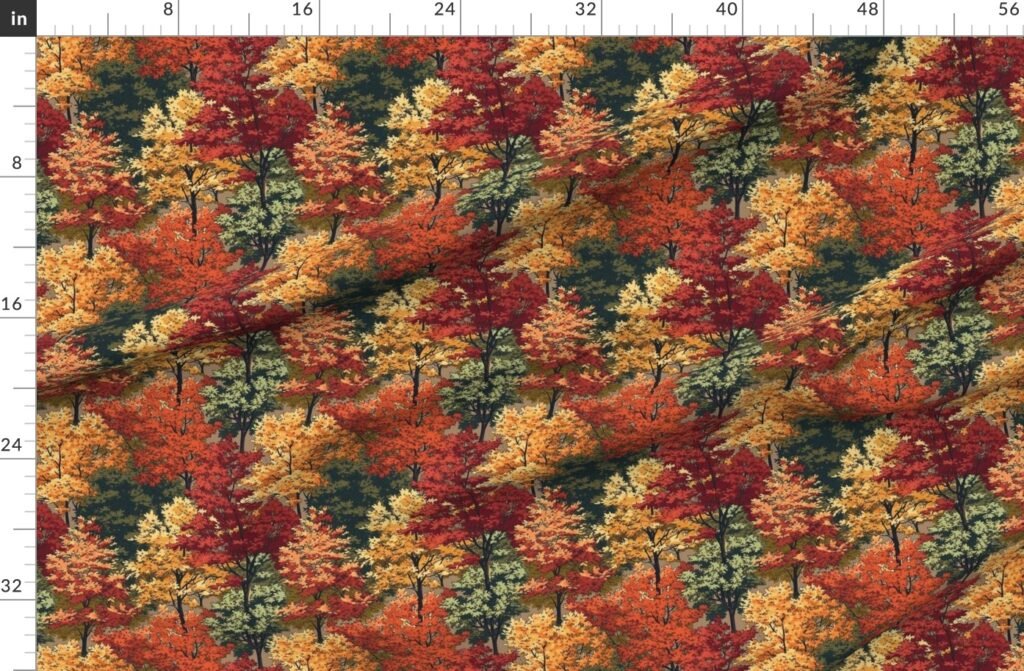 Small New England Endless Forest Fall Trees Fabric design