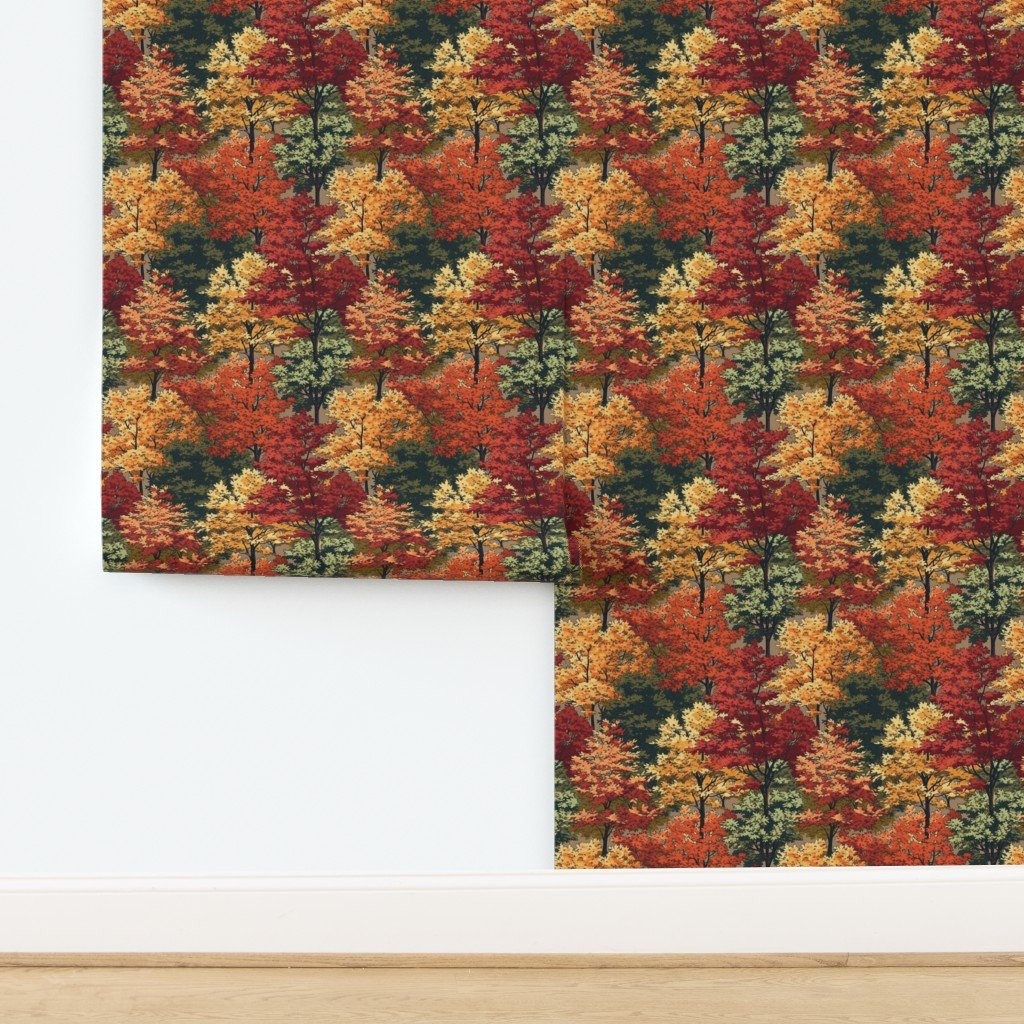 Small New England Endless Forest Fall Trees Wallpaper design