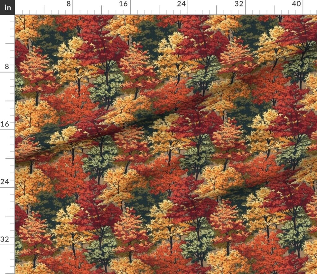 Small New England Endless Forest Fall Trees Fabric design