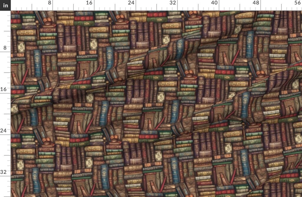 Small Stacked Bound Vintage Books on Library Book Shelf Fabric design