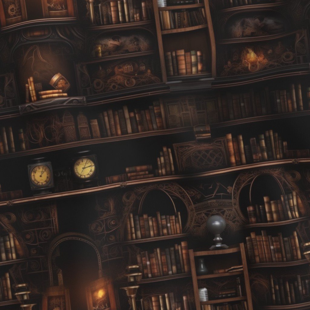 Spooky Photo realisticSmall Dark Academia Stampunk Bookshelves in Muted Design Collection Design Collection spooky bookcases fabric