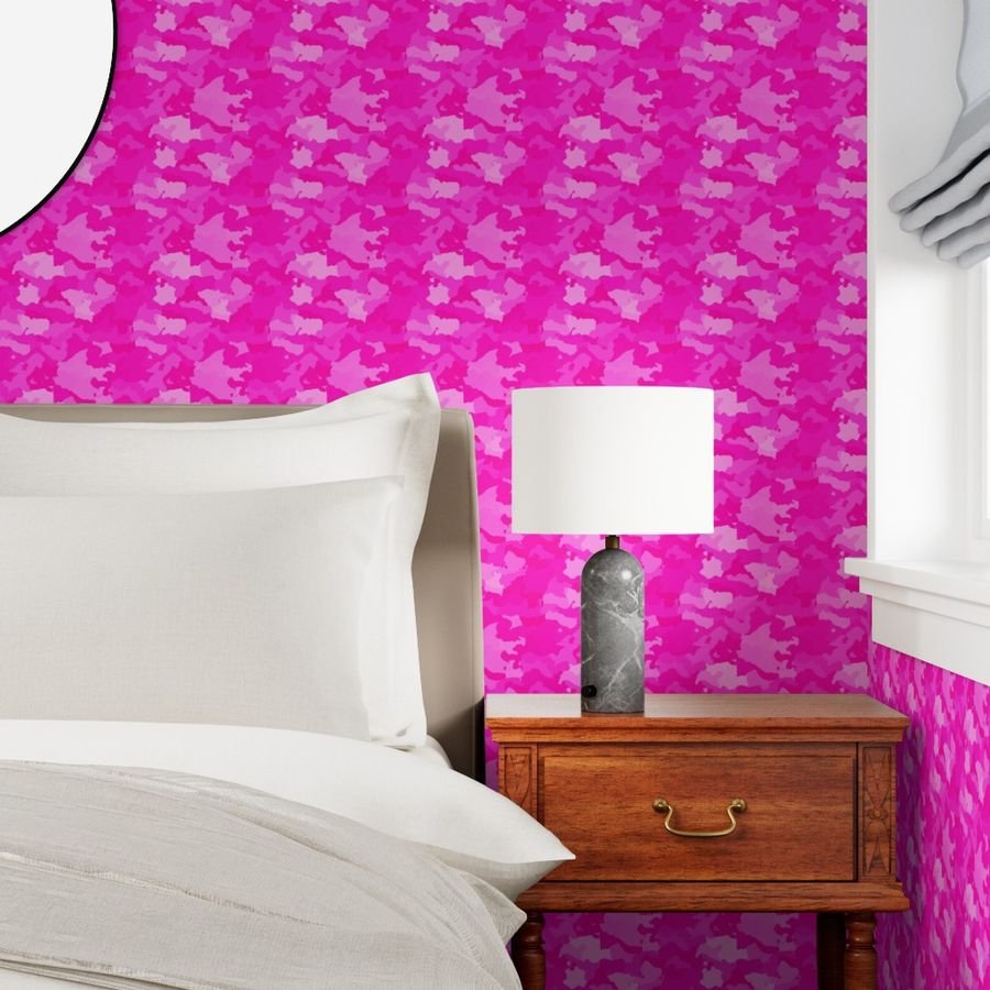 Hot Shocking Neon Pink Girlie Feminine Camo Camouflage Pattern Wallpaper camouflage print wallpaper