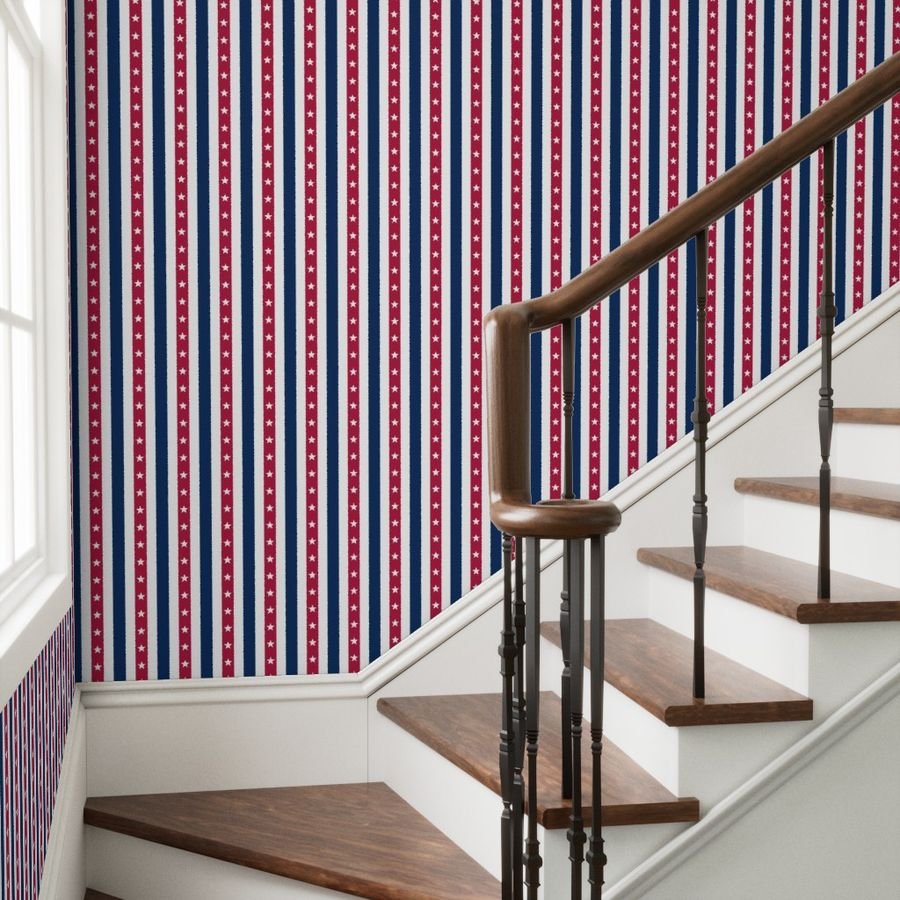 USA Flag Colors of Red White and Blue with Stars in Alternating 2 Inch Wallpaper stars stripes wallpaper
