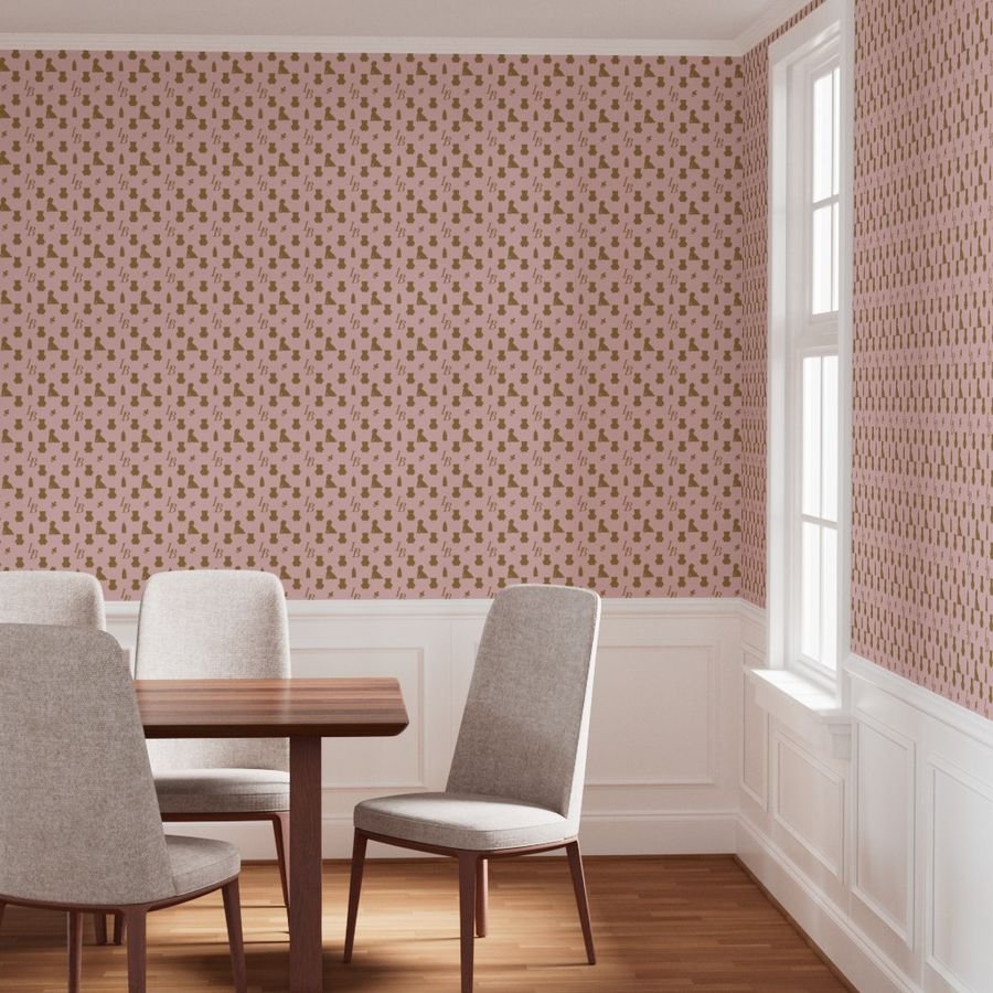 Louis Baby Luxury Iconic Monogram Pattern on Classic Pink with Tan Wallpaper louis print wallpaper