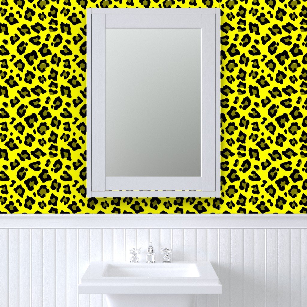 Jumbo Leopard Spots Animal Repeat Pattern Print in Yellow and Black Wallpaper yellow leopard wallpaper