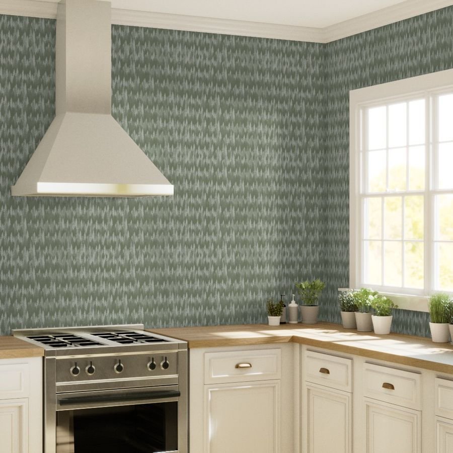 Endless Evergreen Forest with Fir Trees in Shades of Sage Green Wallpaper shades of sage green wallpaper