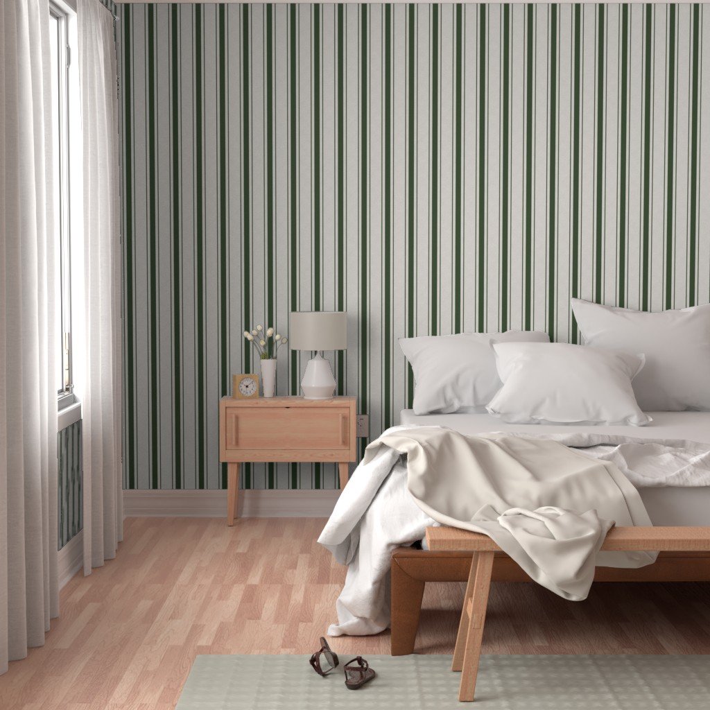 Forest Green Antique Vintage Mattress Ticking Stripe on Cream Decor Collection Home Decor Collection forest green wallpaper