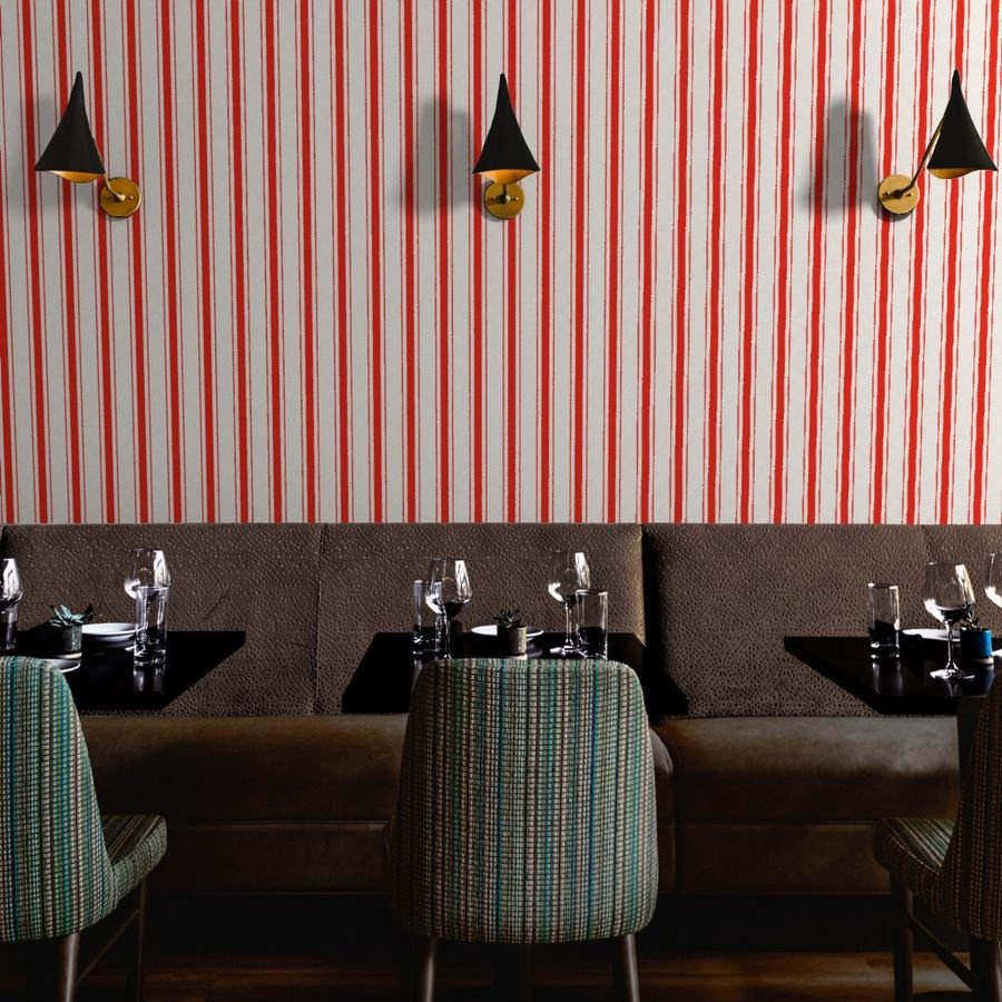 Garnet Red Antique Vintage Mattress Ticking Stripe on Cream Wallpaper antique stripe wallpaper