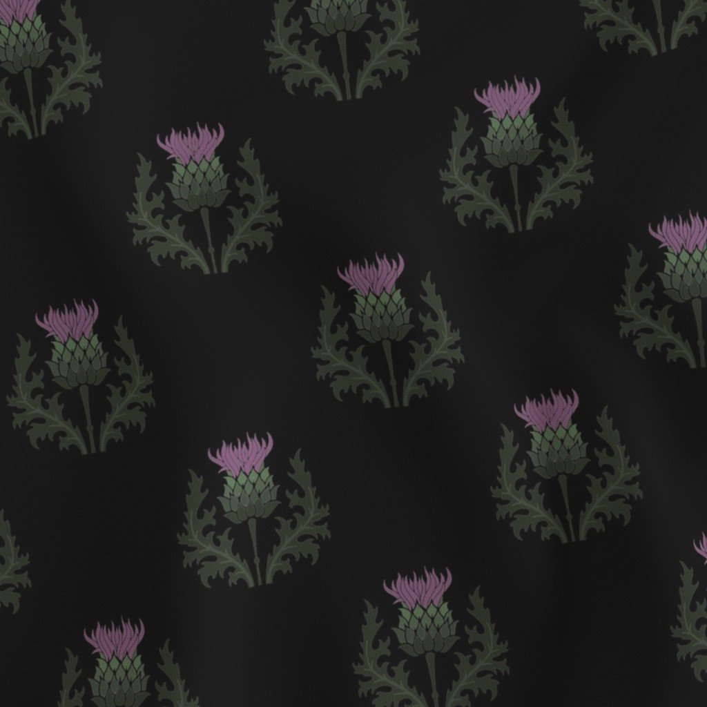 Small Scottish Thistle Flower of Scotland on Black Fabric scottish thistle fabric