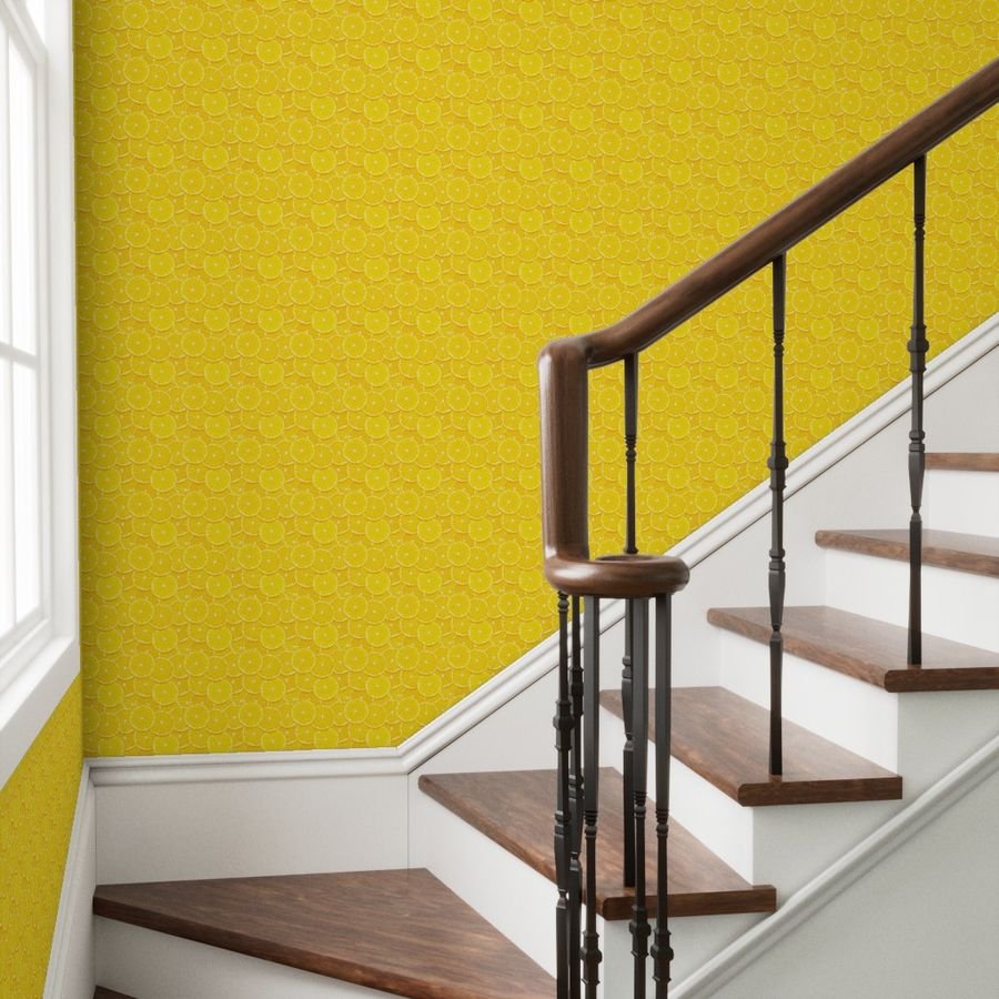 Lemon Citrus 3 inch Fruit Slices in a Zesty Repeat Pattern Wallpaper slices of lemon wallpaper