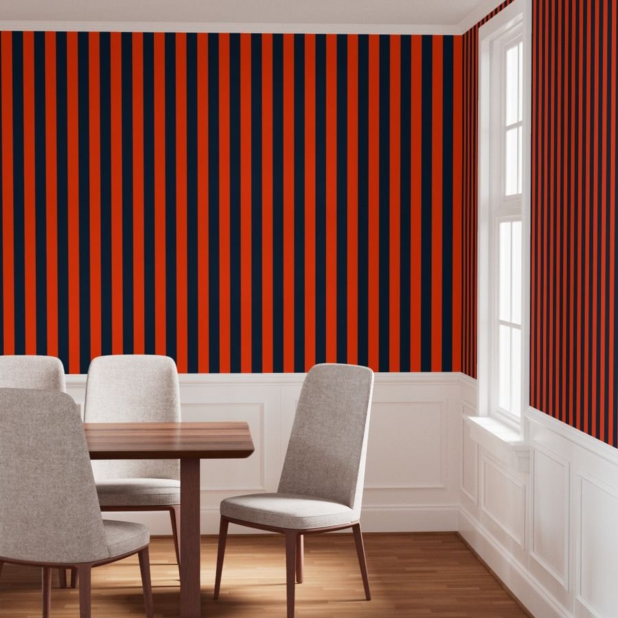 3 Inch Vertical Navy and Orange Cabana Stripes Wallpaper orange stripe wallpaper