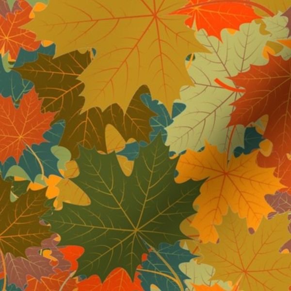 Smaller Autumn Leaves Scattered in Gold Red Brown and Green Design Collection Home Styling Collection autumn leaves fabric design
