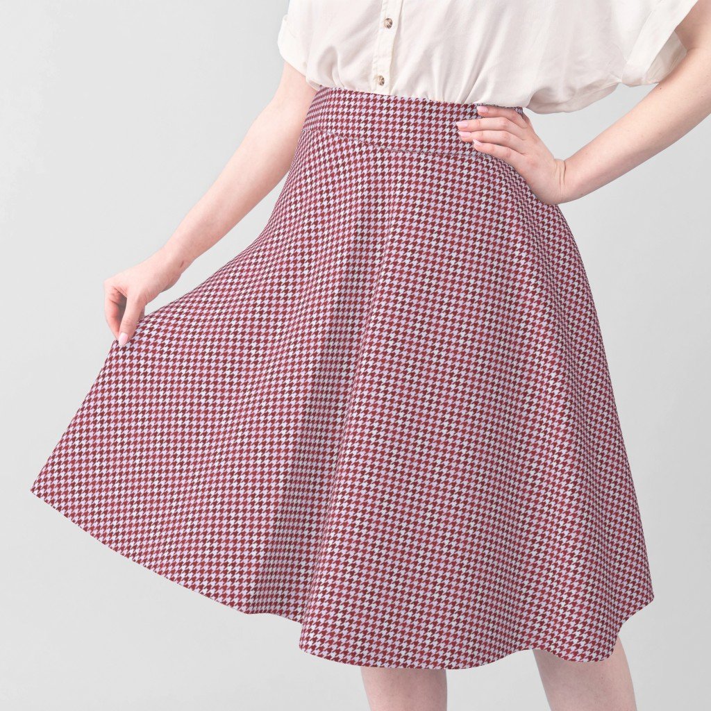 Small Burgundy Wine Red and White Hand Houndstooth Check Watercolor Fabric white houndstooth fabric