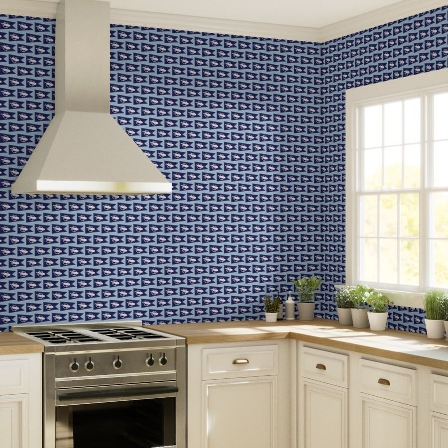 Nantucket Sperm Whale Burgee Flag Handpainted on Pale Blue Wallpaper whaling ships wallpaper
