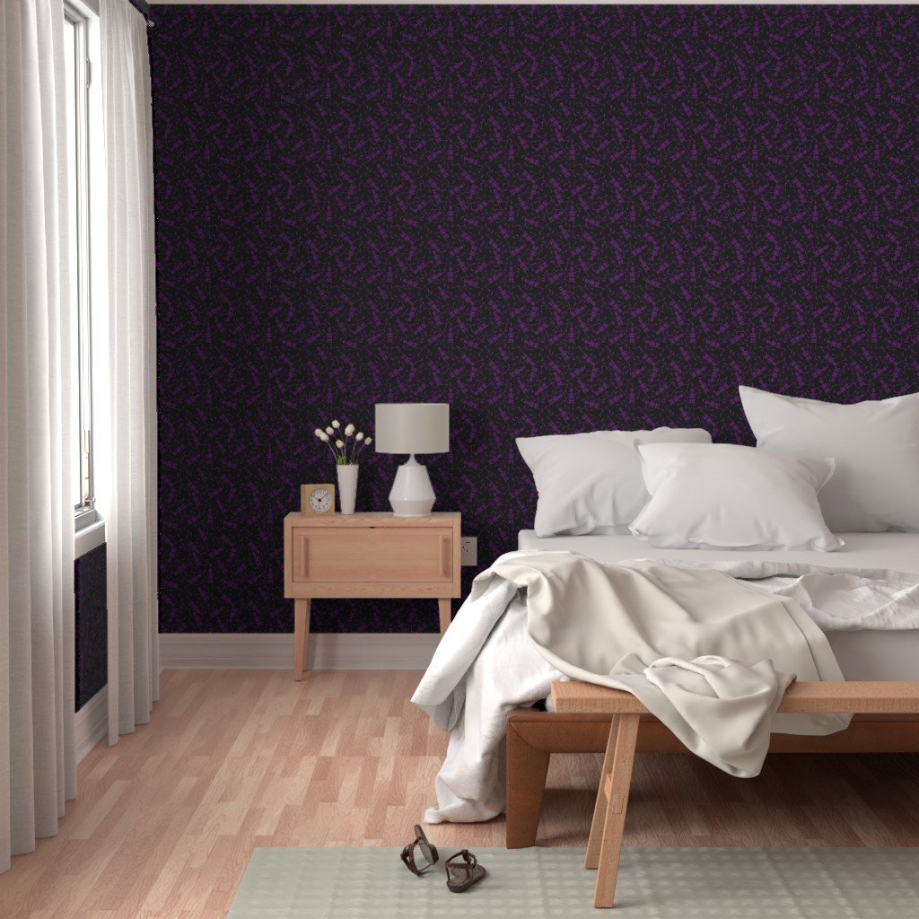 Small Purple Dancing Halloween Skeletons Scattered On Black Wallpaper scattered skeletons wallpaper