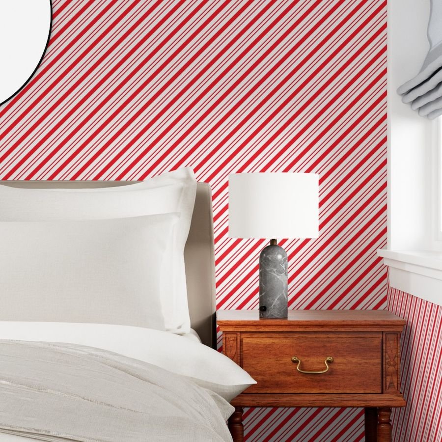 Red Diagonal Christmas Candy Stripes Decor Collection Interior Collection christmas white wallpaper