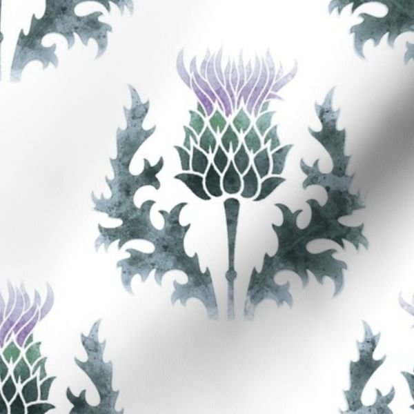 Large Watercolor Scottish Thistle Flower of Scotland Design Collection Decor Collection highland thistle fabric design