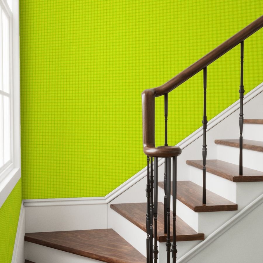 Green on Yellow on Lemon and Lime Grid 1/2 inch Wallpaper bright wallpaper