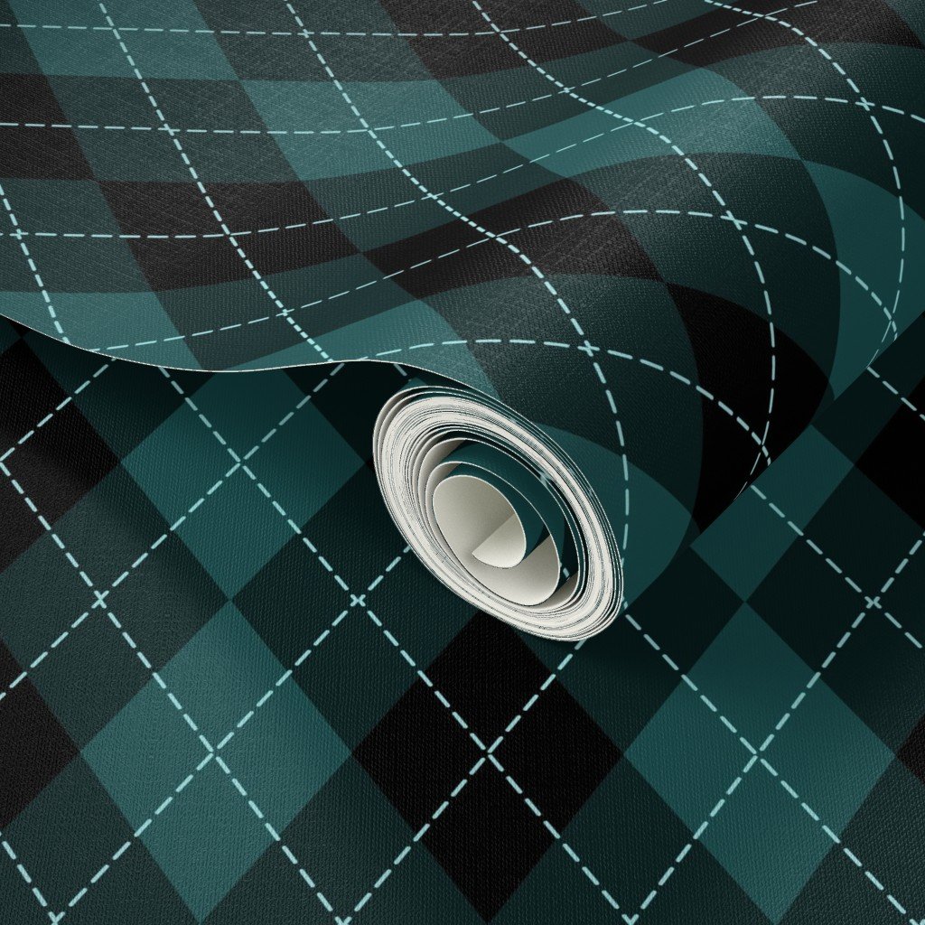 Dark Teal Argyle Diamond Check Wallpaper lifestyle view