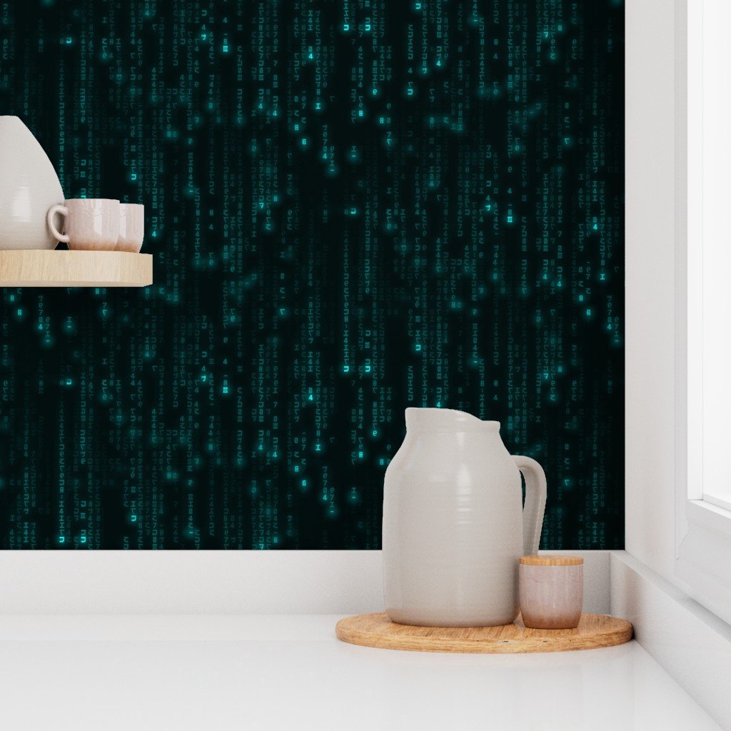 Neon Aqua Digital Rain Computer Code Wallpaper blue wallpaper