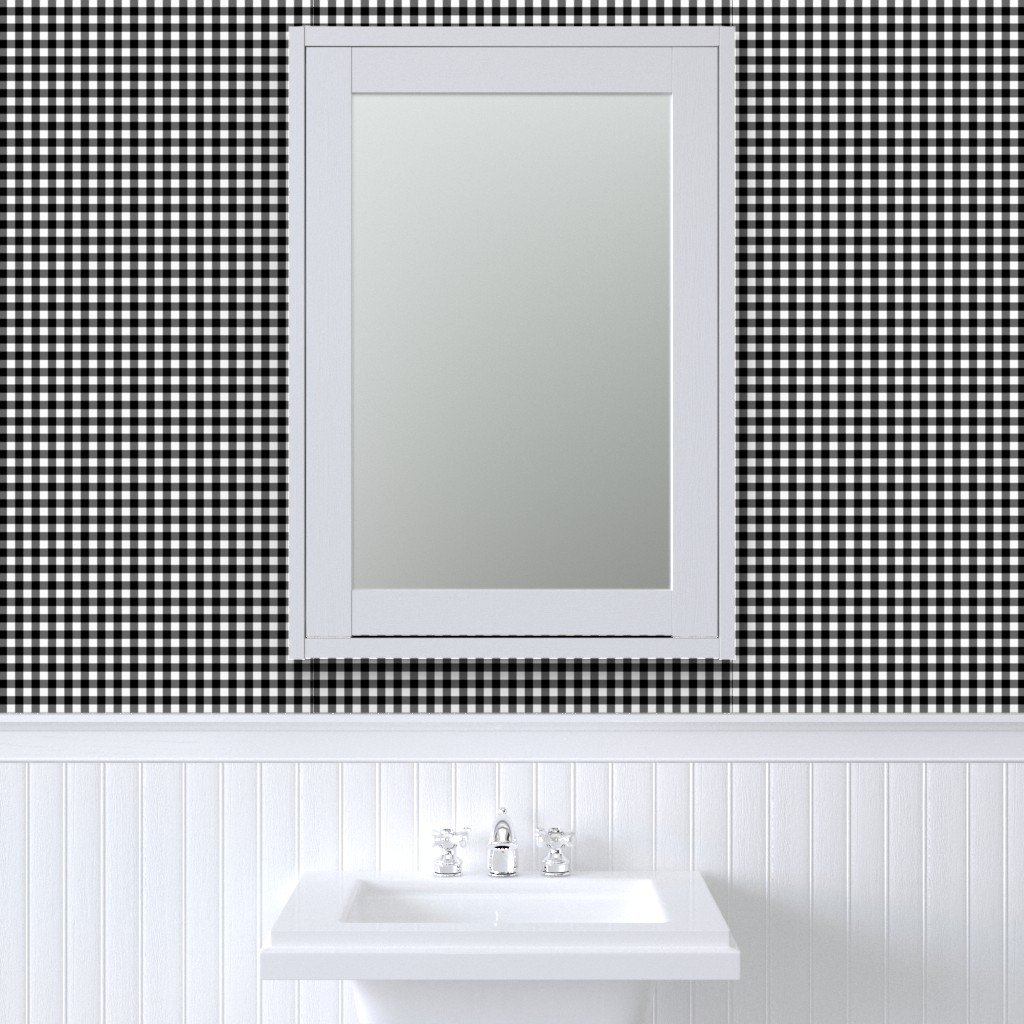 Black Color Classic Small Half Inch Gingham Check Tartan Plaid Wallpaper gingham check wallpaper