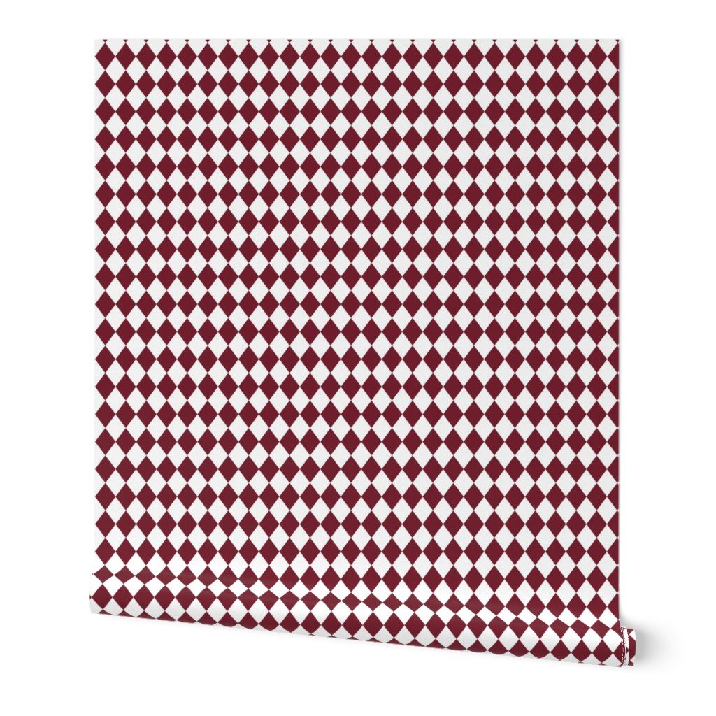 Small Wine and White Diamond Harlequin Check Pattern Wallpaper diamond pattern wallpaper