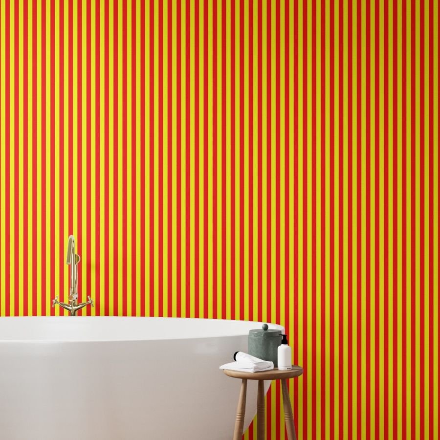 One Inch Vertical Red and Yellow School Colors Stripes Wallpaper school stripes wallpaper