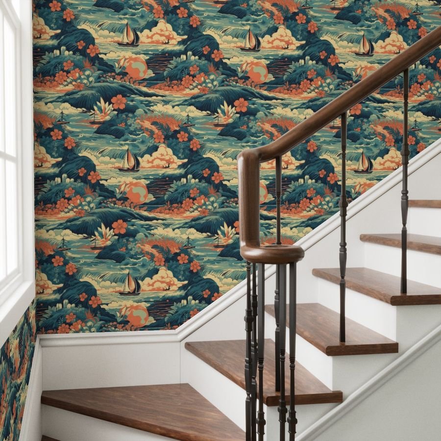 Vintage Hawaiian Seascape Wallpaper vintage print wallpaper