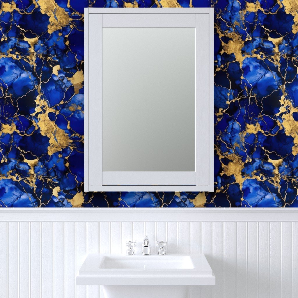 Cobalt Blue and Gold Alcohol Ink 3 Wallpaper gold metallic ink wallpaper