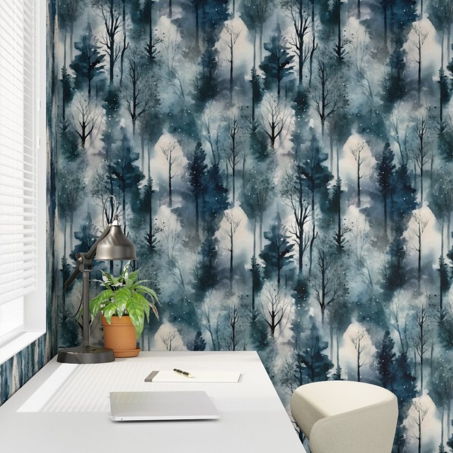 Endless Winter Dreamscape Trees in Misty Forest Decor Collection Design Collection tree repeat wallpaper