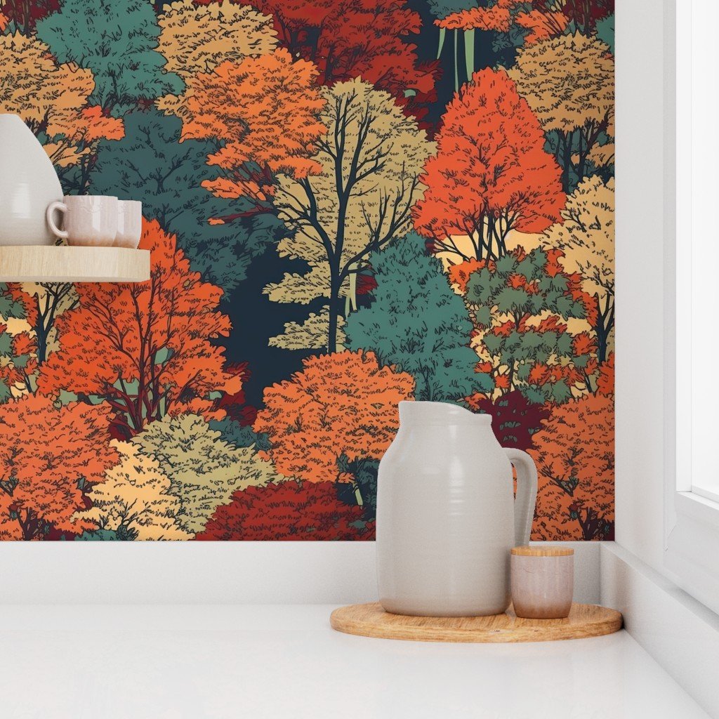 New England Endless Forest Fall Trees Home Styling Collection Home Styling Collection autumn garden wallpaper