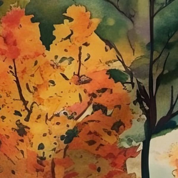 Watercolor of New England Endless Forest Fall Trees Home Styling Collection Interior Collection autumn garden fabric design