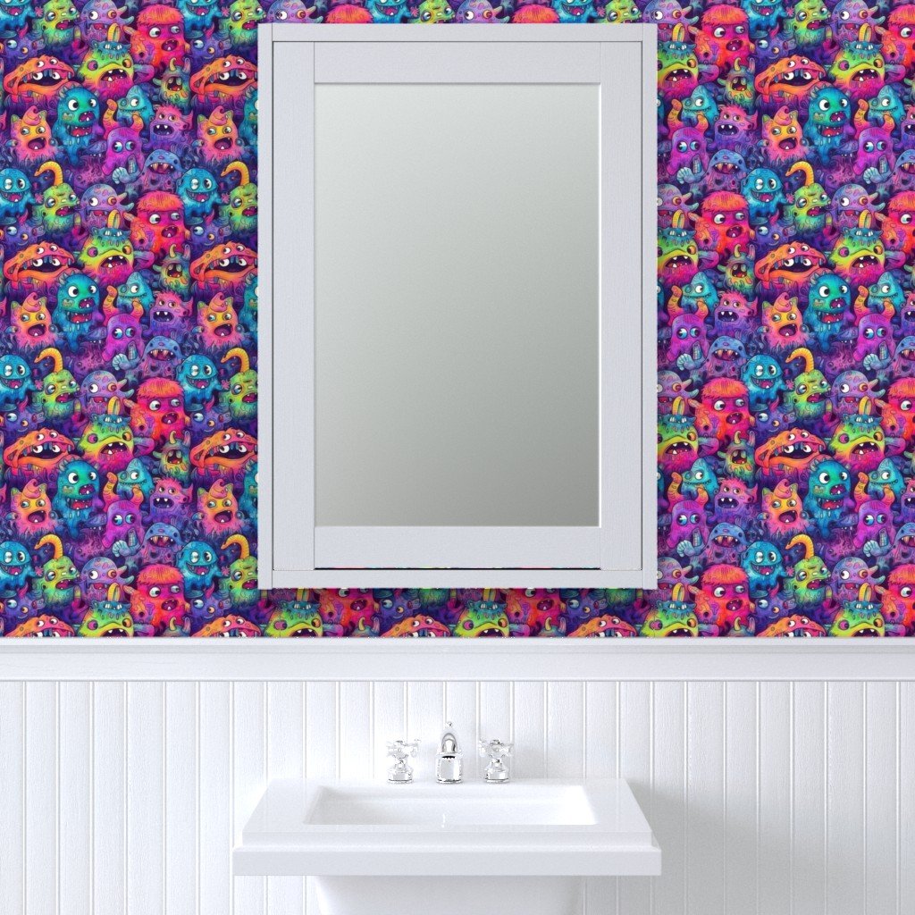 Cute Halloween Monster Watercolor Doodles in Bright Colors Wallpaper bright colors wallpaper