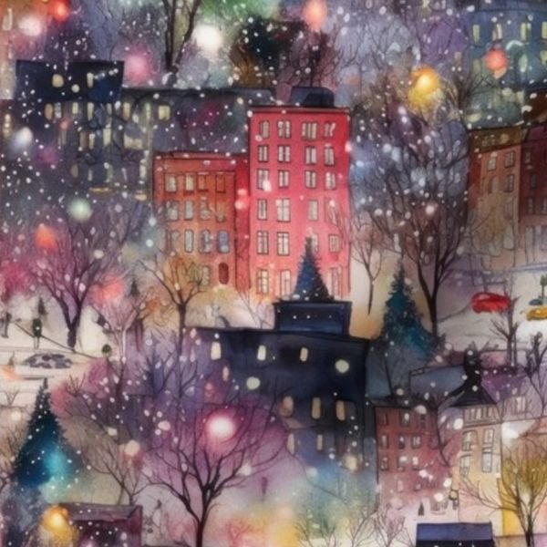 New York City Christmas Street Watercolor Home Decor Collection Home Decor Collection big apple fabric design