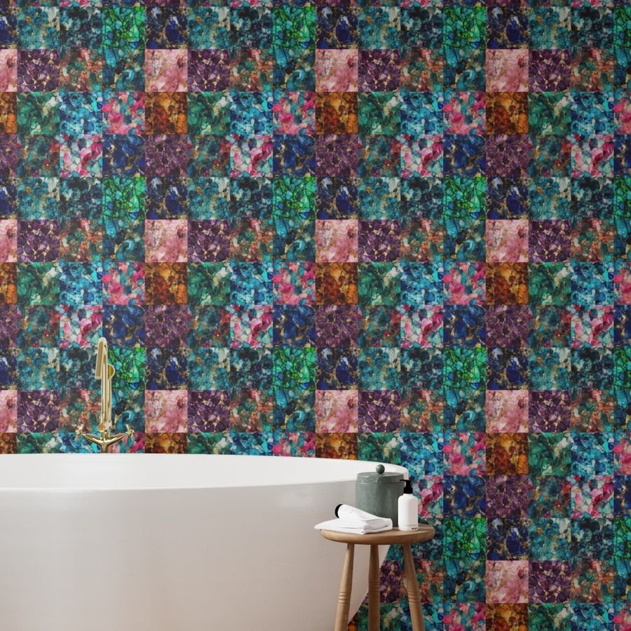 Vivid Birthday Gemstone Patchwork Quilt in 6 inch alcohol Inked Wallpaper patchwork quilt wallpaper