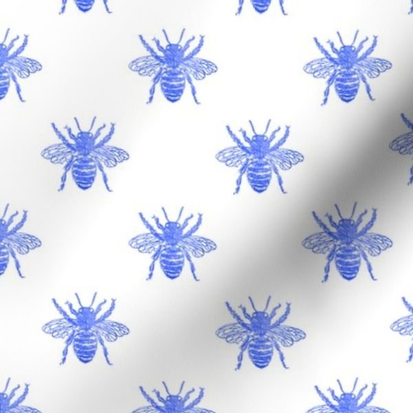 Blue Faux-foiled Bees on White Home Styling Collection Home Decor Collection bee hive fabric design