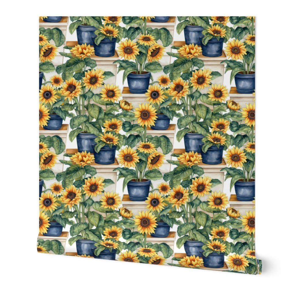 Potted Yellow Sunflower Plants Watercolor Wallpaper flowering sunflowers wallpaper