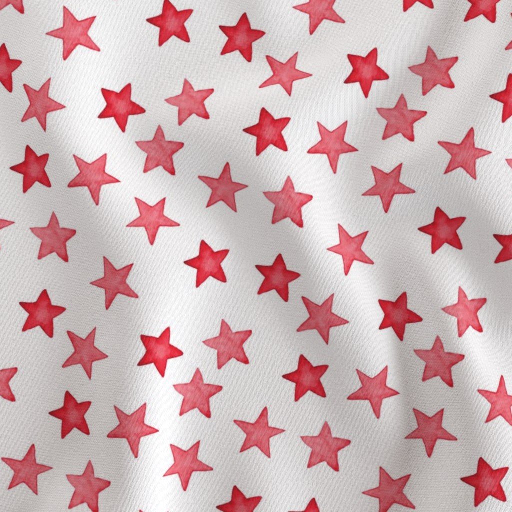 Faded Red Christmas Stars on White Fabric medium stars fabric