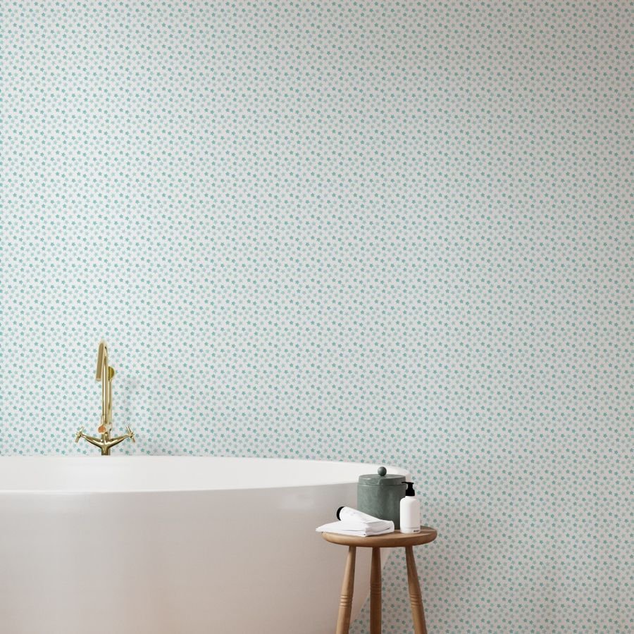 Small Faded Aqua Christmas Stars on White Wallpaper aqua blue stars wallpaper