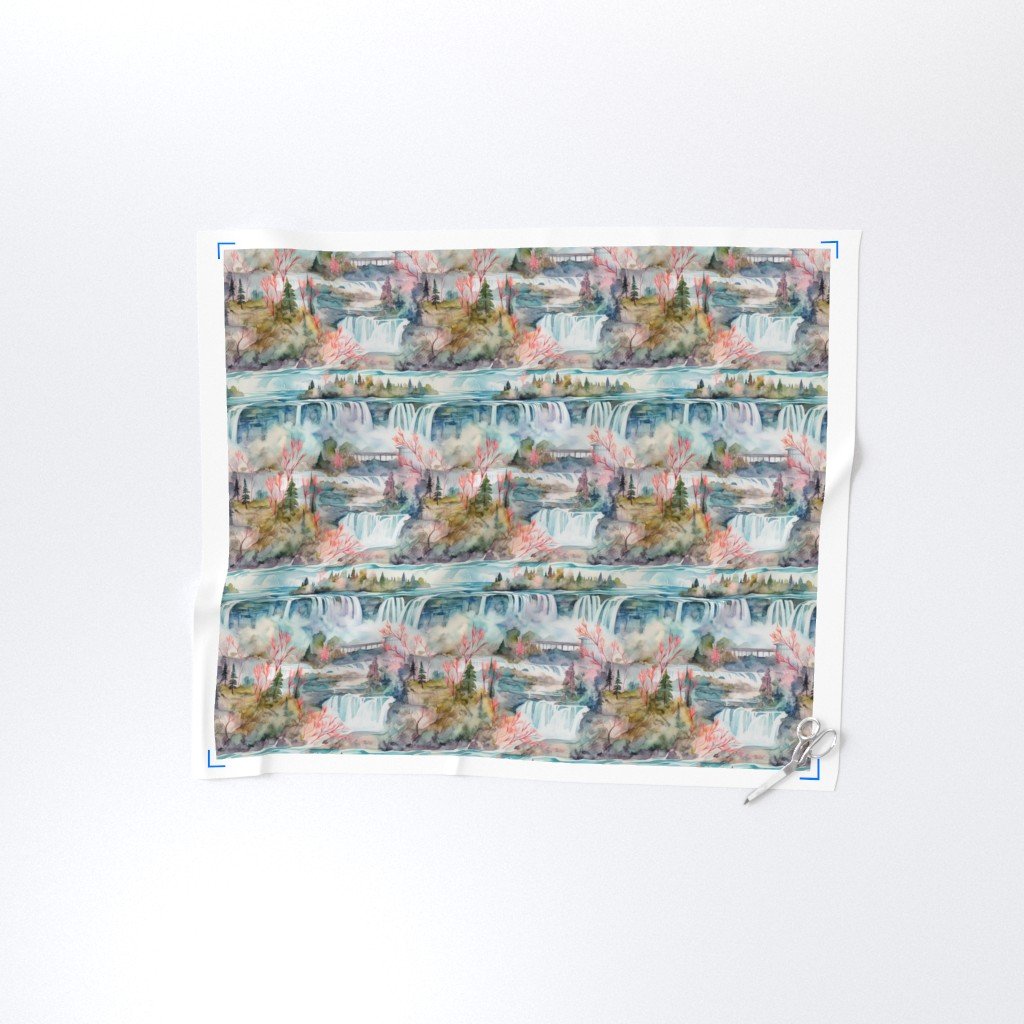 Majestic Niagra Falls Waterfall Border of Two North American Fabric new york falls fabric