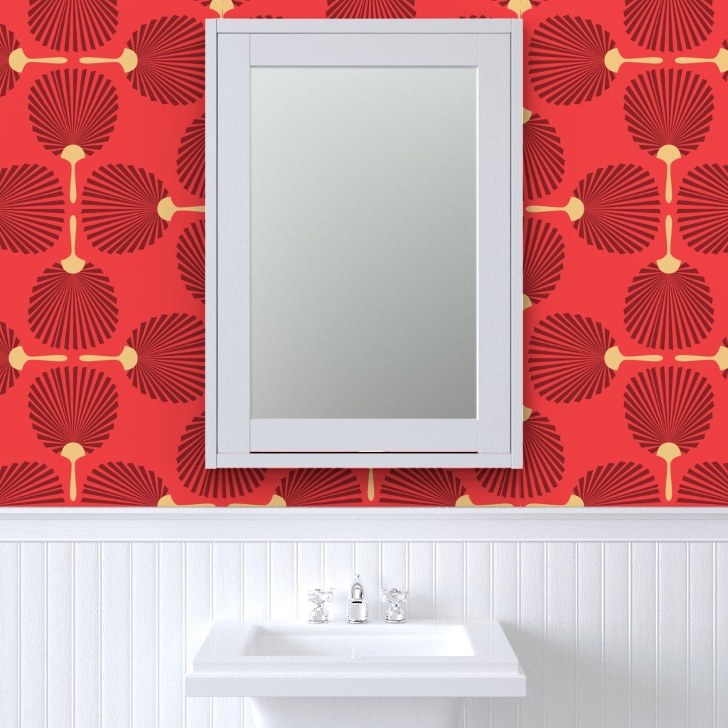 Jumbo Chinese Red Paddle Hand Fan on Lantern Red Wallpaper chinese fan wallpaper