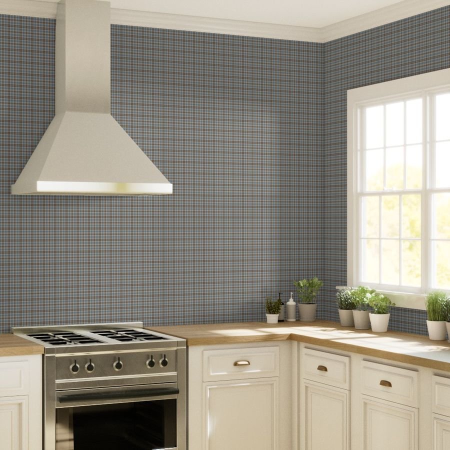 Cream with Beige and Blue French Provincial Tartan Wallpaper country plaid wallpaper