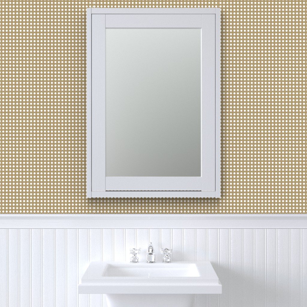 Tan on White Rattan Caning Pattern Wallpaper rattan caning wallpaper